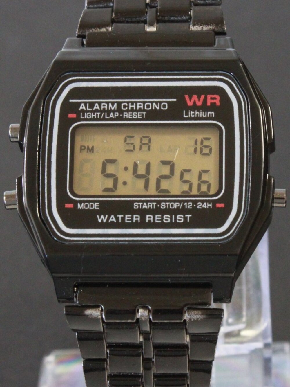 Retro Style Digital Watch Metal Case Bracelet Back light, Stopwatch, Day, Date - Picture 9 of 11